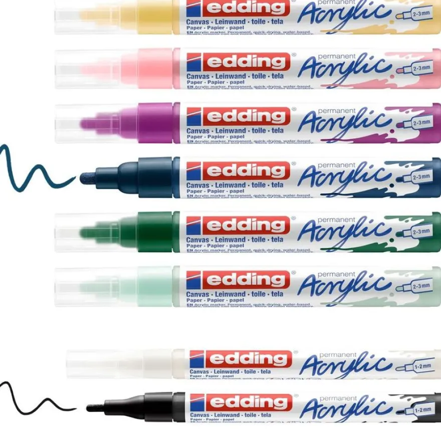 Edding - Set de 8 Marqueurs Acrylique pour Débutants e-5300 / e-5100 - Multicouleur