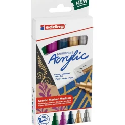edding - Set de 5 Marqueurs Acrylique e-5100 Assortis - Pointe Ogive 2-3 mm