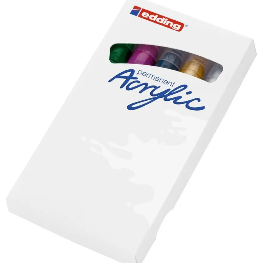 edding - Set de 5 Marqueurs Acrylique e-5100 Assortis - Pointe Ogive 2-3 mm