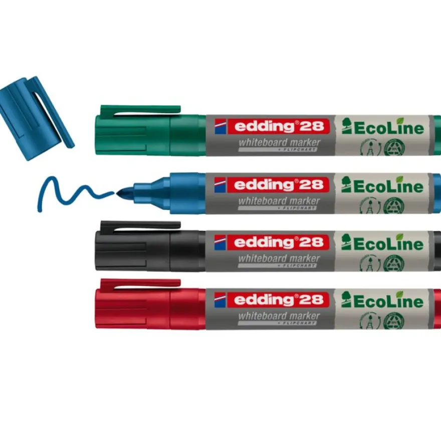 Edding - Set de 4 Marqueurs tableaux blancs EcoLine en Plastique recyclé e-28 - Pointe Ogive 1,5-3 mm