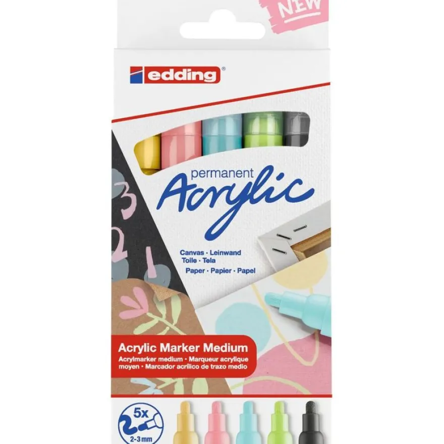 edding - Set de 5 Marqueurs Acrylique e-5100 Assortis - Pointe Ogive 2-3 mm