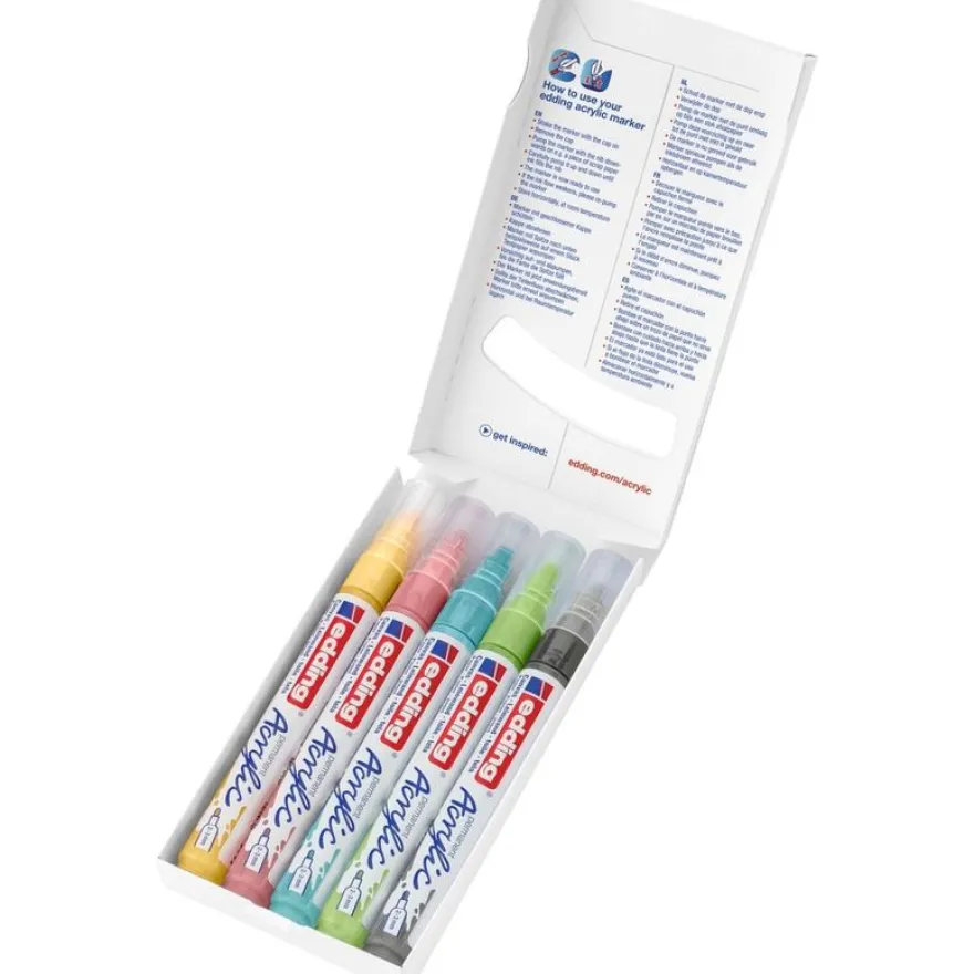 edding - Set de 5 Marqueurs Acrylique e-5100 Assortis - Pointe Ogive 2-3 mm