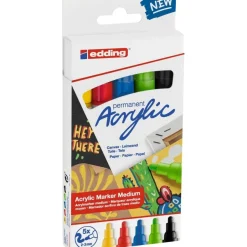 edding - Set de 5 Marqueurs Acrylique e-5100 Assortis - Pointe Ogive 2-3 mm