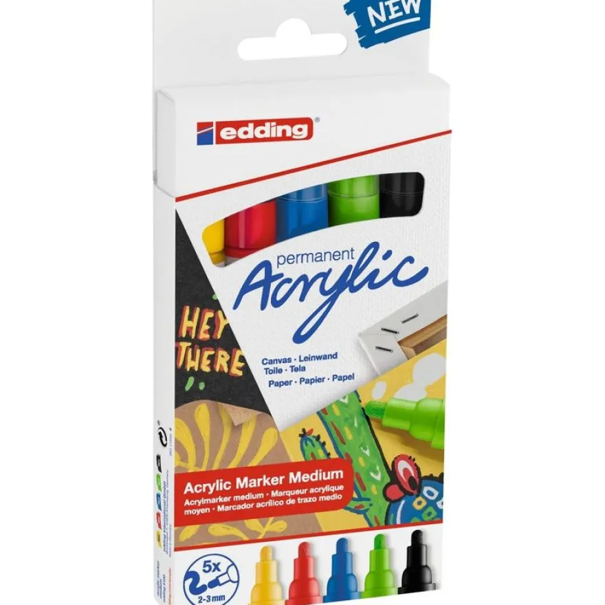 edding - Set de 5 Marqueurs Acrylique e-5100 Assortis - Pointe Ogive 2-3 mm