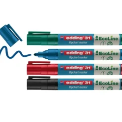 Edding - Set de 4 Marqueurs chevalets EcoLine en Plastique recyclé e-31 - Pointe Ogive 1,5-3mm