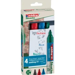 Edding - Set de 4 Marqueurs chevalets EcoLine en Plastique recyclé e-31 - Pointe Ogive 1,5-3mm
