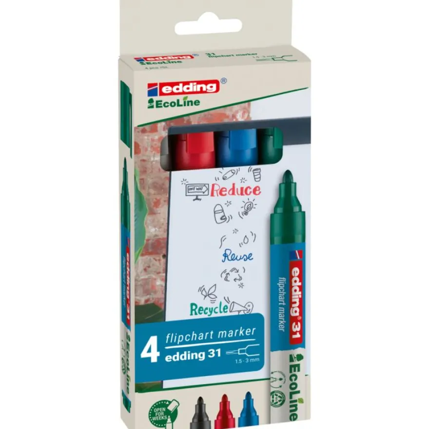 Edding - Set de 4 Marqueurs chevalets EcoLine en Plastique recyclé e-31 - Pointe Ogive 1,5-3mm