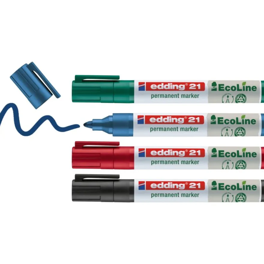 Edding - Set de 4 Marqueurs Permanents EcoLine en Plastique recyclé e-21 - Pointe Ogive 1,5-3mm