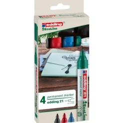 Edding - Set de 4 Marqueurs Permanents EcoLine en Plastique recyclé e-21 - Pointe Ogive 1,5-3mm