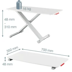 eitz Ergo – Station de travail assis/debout – Réglage pneumatique jusqu’à 31 cm – Blanc