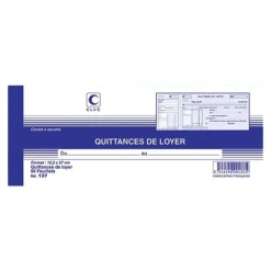 ELVE - Carnet à souche quittances de loyer - 50 feuillets - 10 x 27 cm
