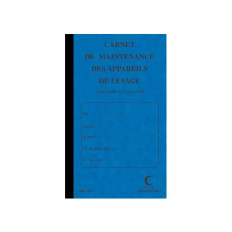 ELVE - Carnet de maintenance des appareils de levage - 32 pages - 13 x 21 cm