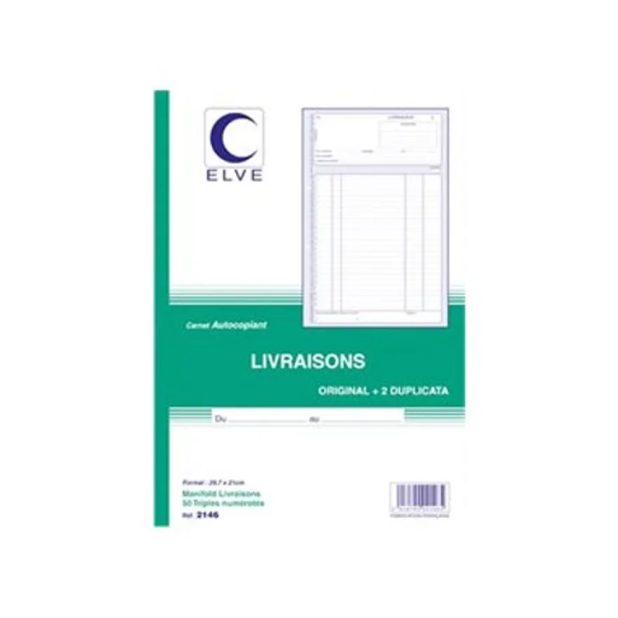 ELVE - Manifold bon de livraison - 297 x 210 mm - 50 feuilles - A4 - autocopiant - numéroté