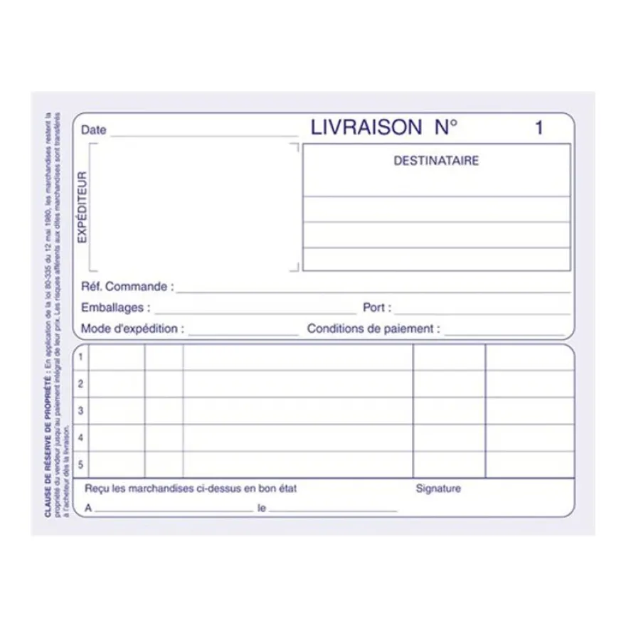 ELVE - Manifold Carnet de livraisons - 50 dupli - 10,5 x 14 cm