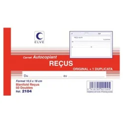 ELVE - Manifold Carnet de reçus - 50 dupli - 10,5 x 18 cm