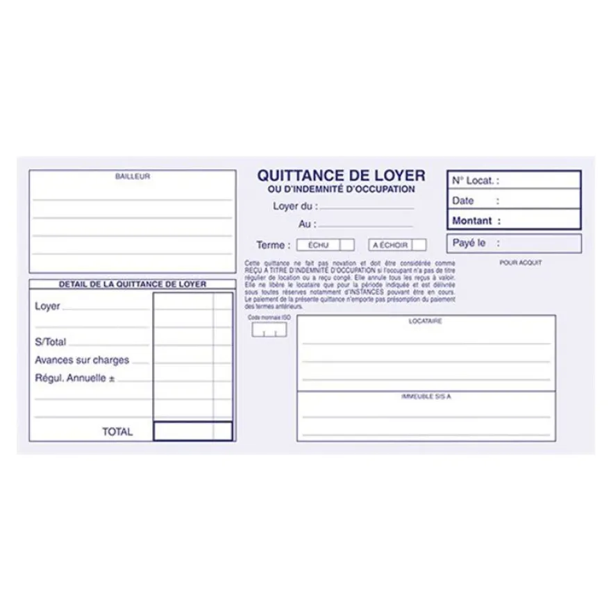 ELVE - Manifold Carnet de quittances de loyer - 50 tripli - 10,5 x 21 cm