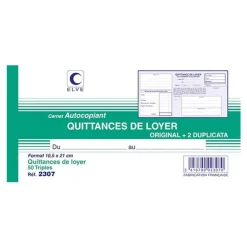 ELVE - Manifold Carnet de quittances de loyer - 50 tripli - 10,5 x 21 cm
