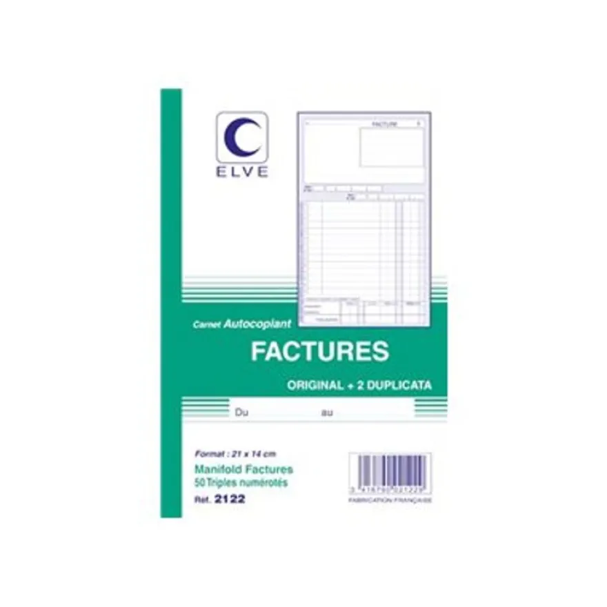 ELVE - Manifold Carnet de factures - 50 tripli - 21 x 14 cm