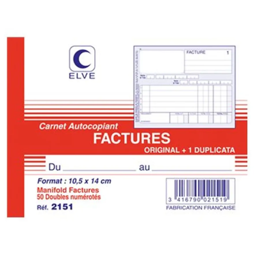 ELVE - Manifold Carnet de factures - 50 dupli - 10,5 x 14 cm