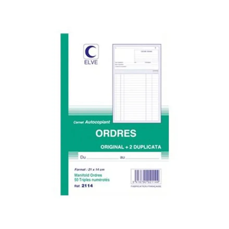 ELVE - Manifold Carnet d'ordres - 50 tripli - 21 x 14 cm