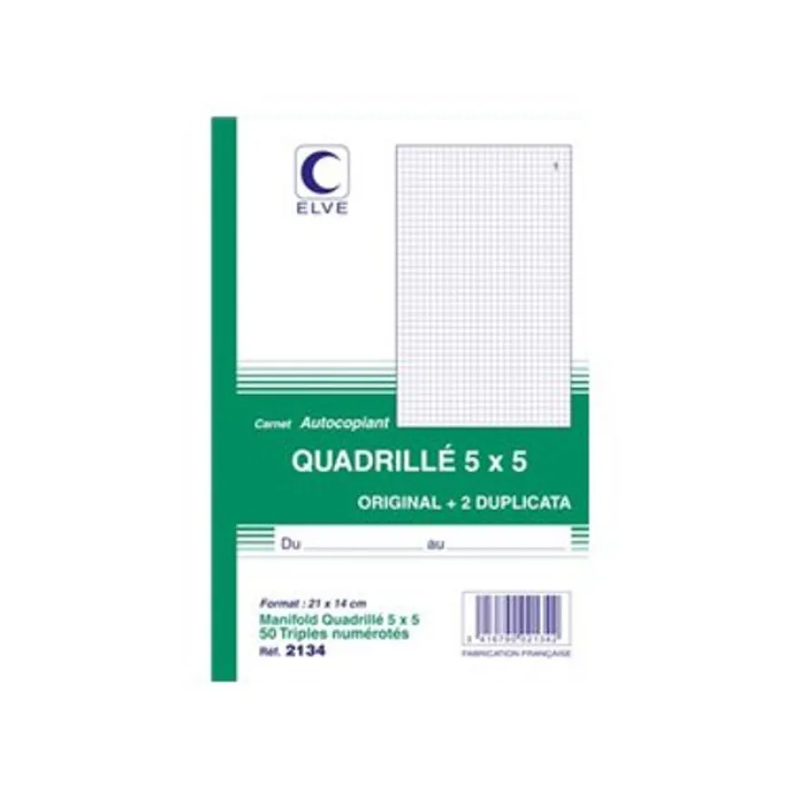 ELVE - Manifold quadrillé 5x5 - 50 tripli - 14,8 x 21 cm