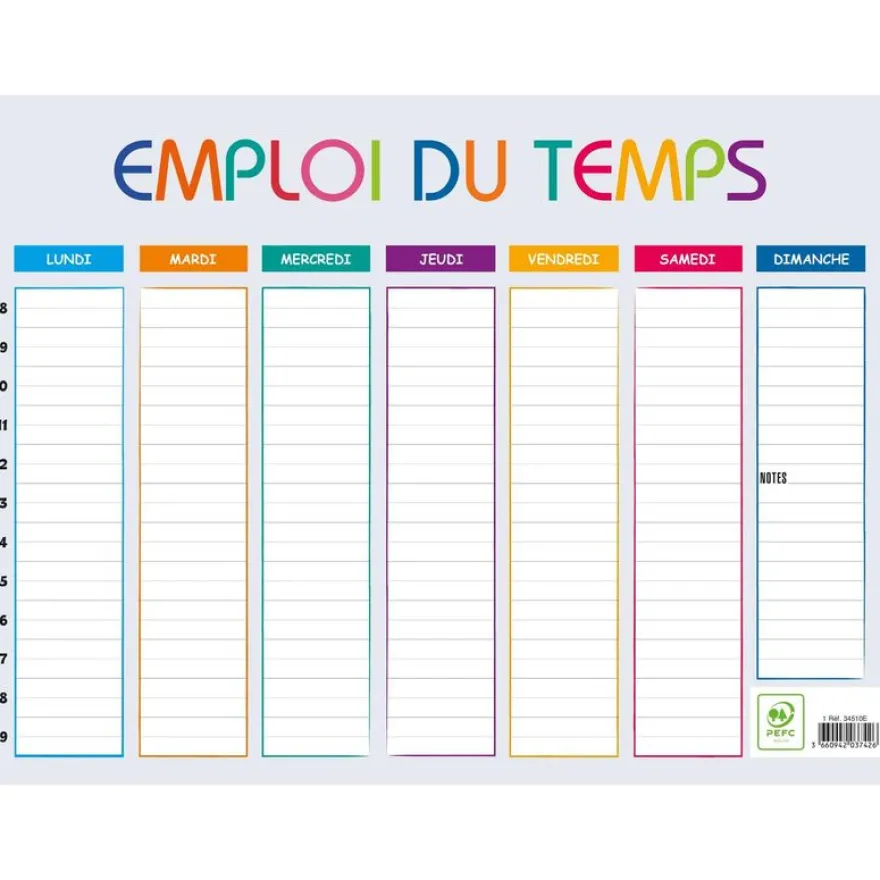 Emploi du temps Multicolore - 29,5 x 22 cm - Exacompta