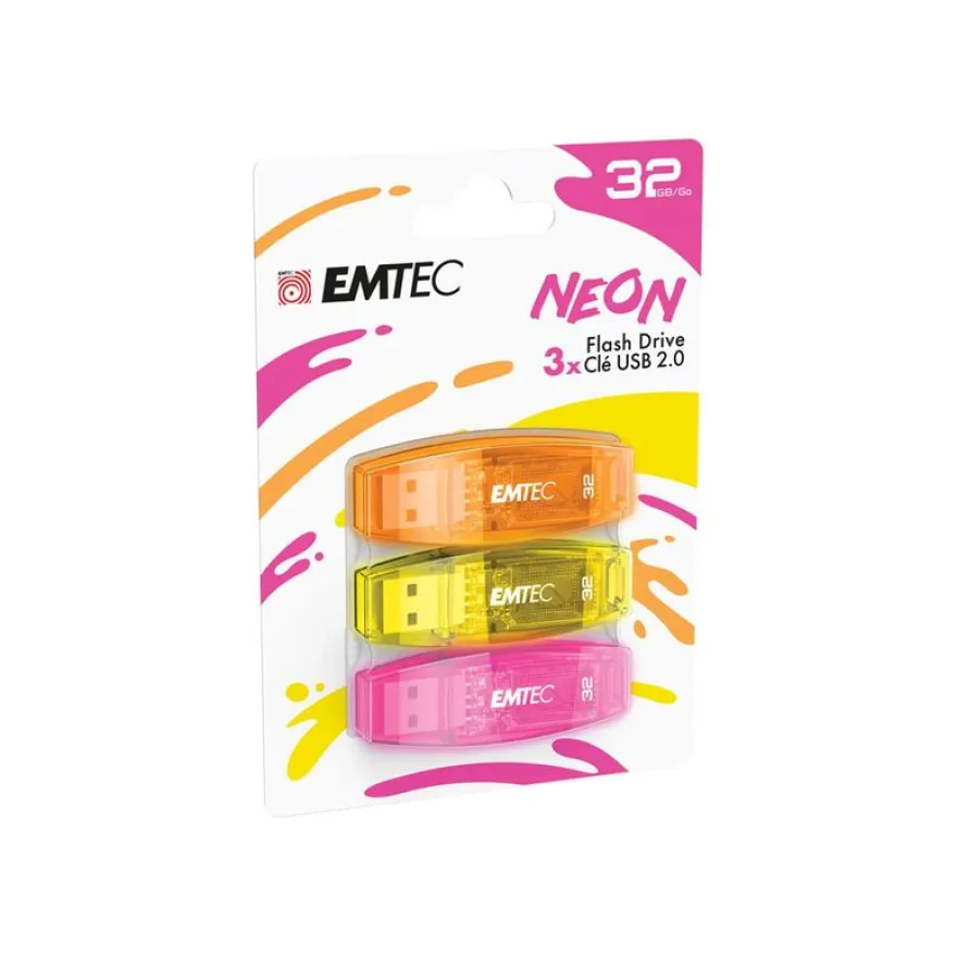 Emtec C410 Neon - pack de 3 clés USB 32 Go - USB 2.0