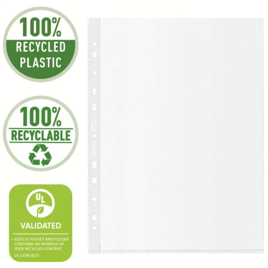 Esselte - 100 Pochettes perforées - A4 - PP - 100 % Recyclées