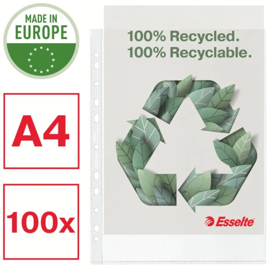 Esselte - 100 Pochettes perforées - A4 - PP - 100 % Recyclées