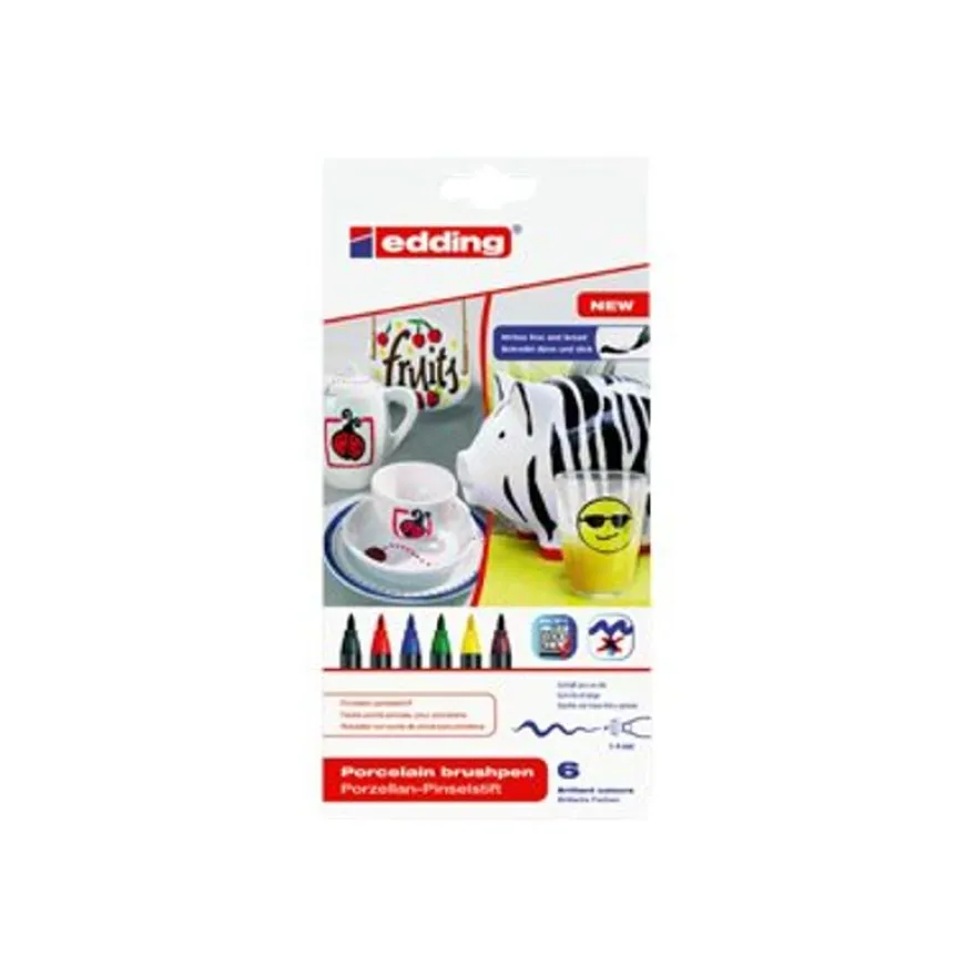 et de 6 feutres pinceau pour porcelaine Edding 4200 – Couleurs classiques – Résistants au lave-vaisselle