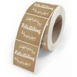 Etiquettes Félicitations naturel 4x3,5cm - rouleau de 500