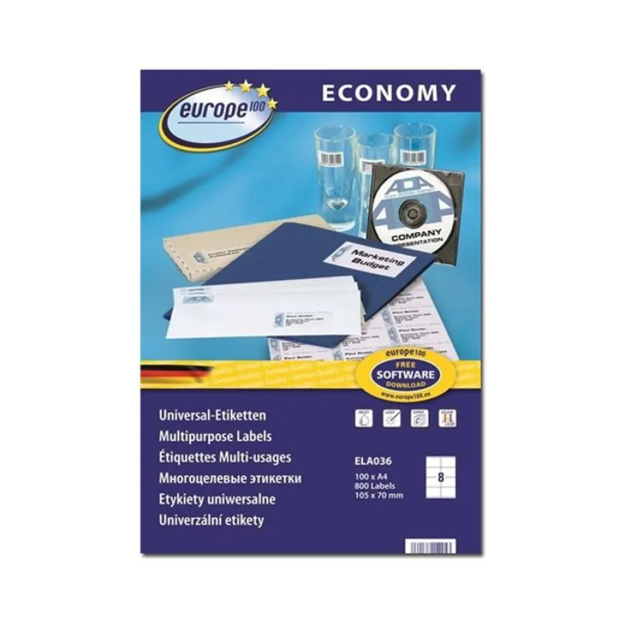 Europe100 - 800 Étiquettes multi-usages blanches - 105 x 70 mm - réf ELA036.FR
