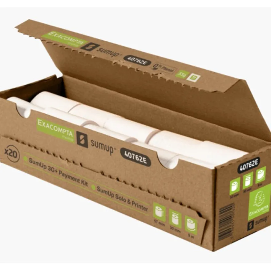 Exacompta - 20 Bobines thermiques - rouleaux pour SUMUP - 57 x 30 mm x 9 m - sans phénol et sans plastique