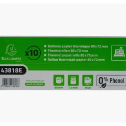 Exacompta - 10 Bobines thermique - rouleau caisse - 80 x 72 x 12 mm - 1 pli - sans phénol - 76 m