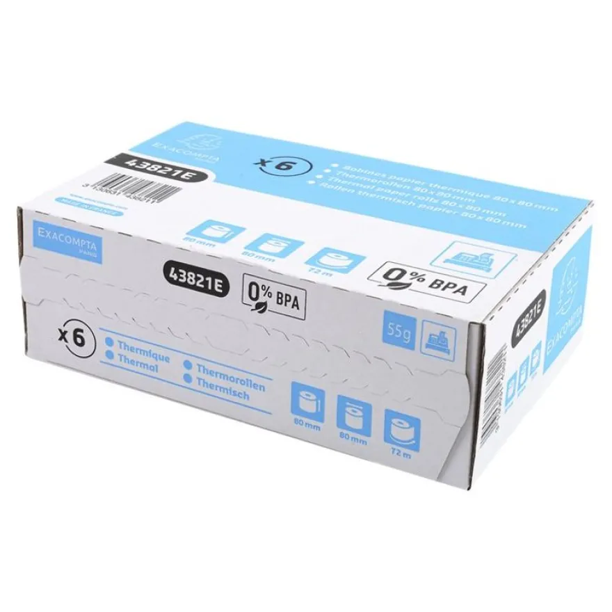 Exacompta - 6 Bobines thermiques - rouleaux caisses - 80 x 80 x 12 mm - sans Bisphénol A - 72 m