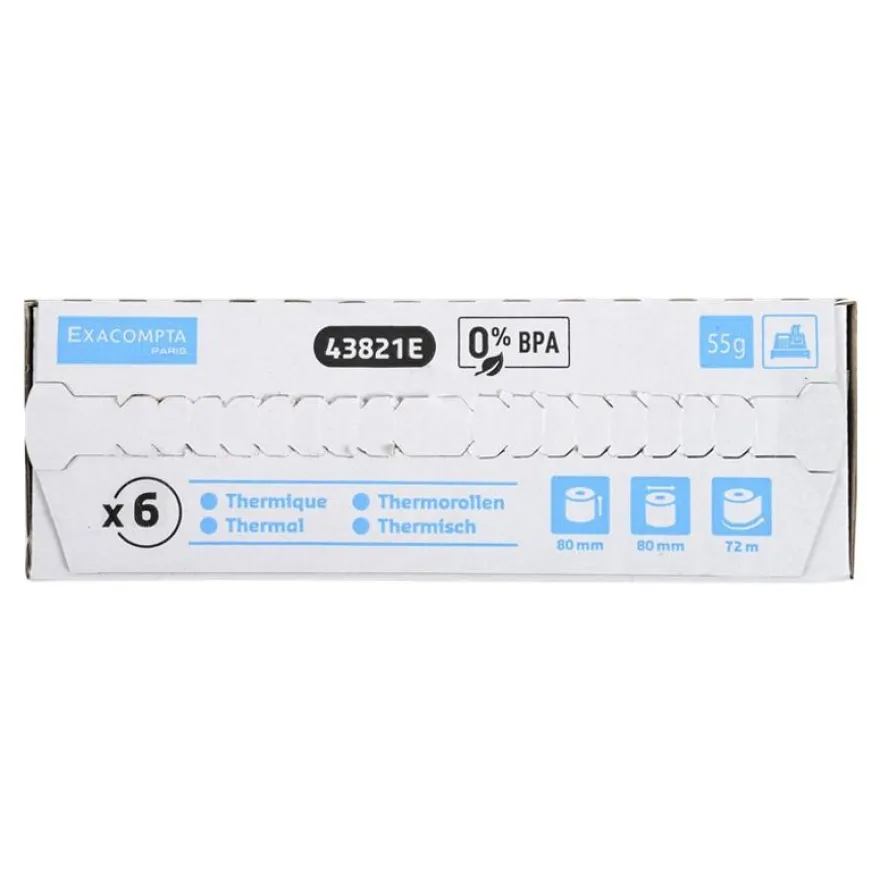 Exacompta - 6 Bobines thermiques - rouleaux caisses - 80 x 80 x 12 mm - sans Bisphénol A - 72 m