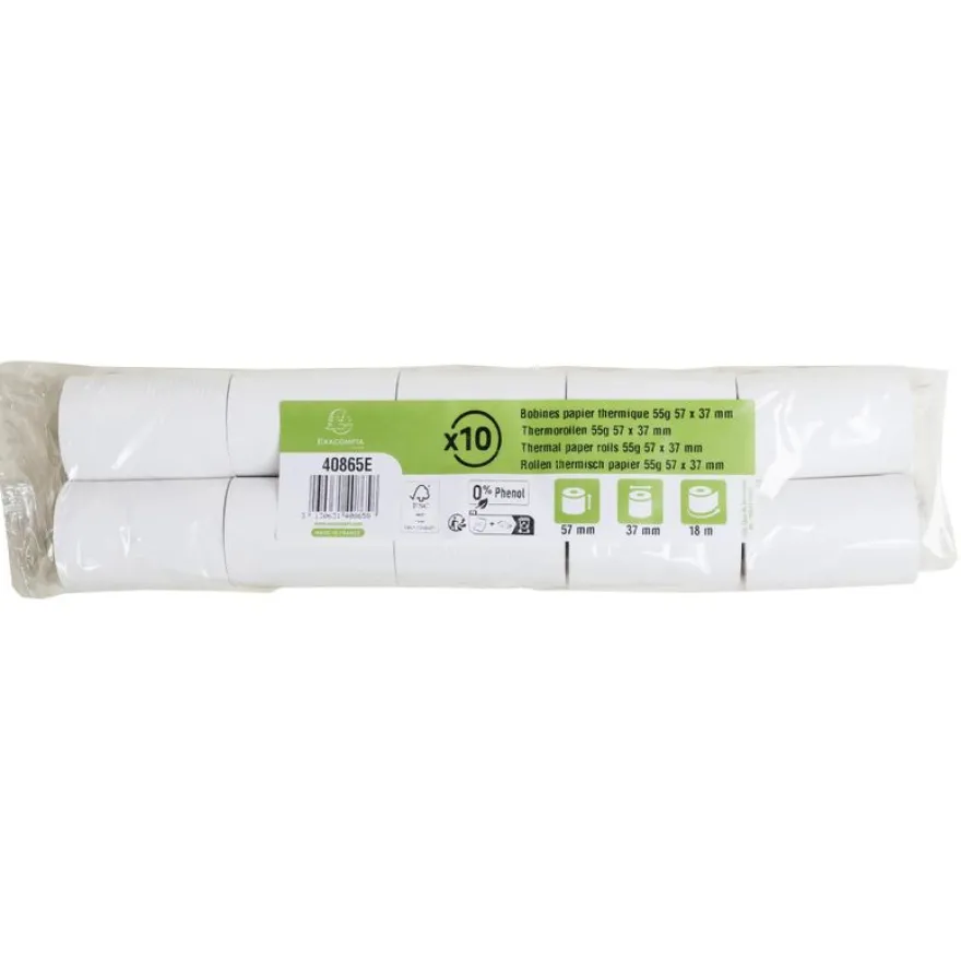 Exacompta - 10 Bobines Ticket Carte Bancaire 57x37mm - 18m - Thermique 55g/m² Sans Phénol - Blanc - Nouveauté