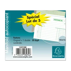 Exacompta - 5 Manifolds Carnets de factures - 50 dupli - 10,5 x 13,5 cm