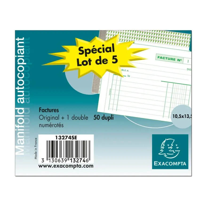 Exacompta - 5 Manifolds Carnets de factures - 50 dupli - 10,5 x 13,5 cm