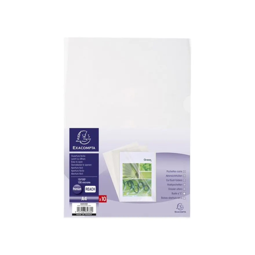 Exacompta - 10 Pochettes coin lisses - A4 - 13/100 - cristal translucide