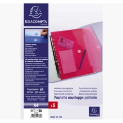 Exacompta - 5 Pochettes perforées à scratch - A4 - couleurs assorties