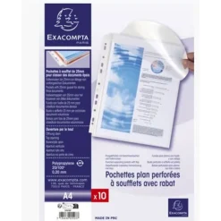 Exacompta - 10 Pochettes perforées à soufflet avec rabat - A4 - 20/100
