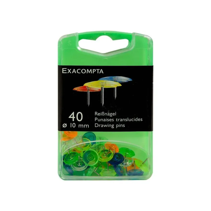 Exacompta - 40 Punaises - 7 mm - couleurs translucides assorties