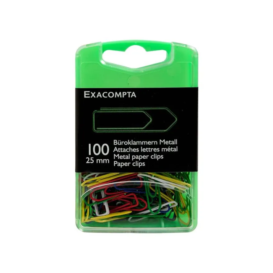 Exacompta - 100 Trombones attaches-lettres - 25 mm - couleurs assorties
