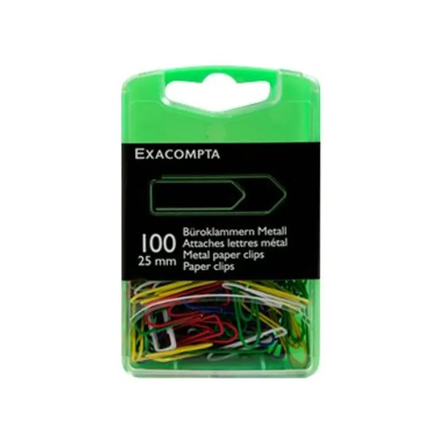 Exacompta - 100 Trombones attaches-lettres - 25 mm - couleurs assorties