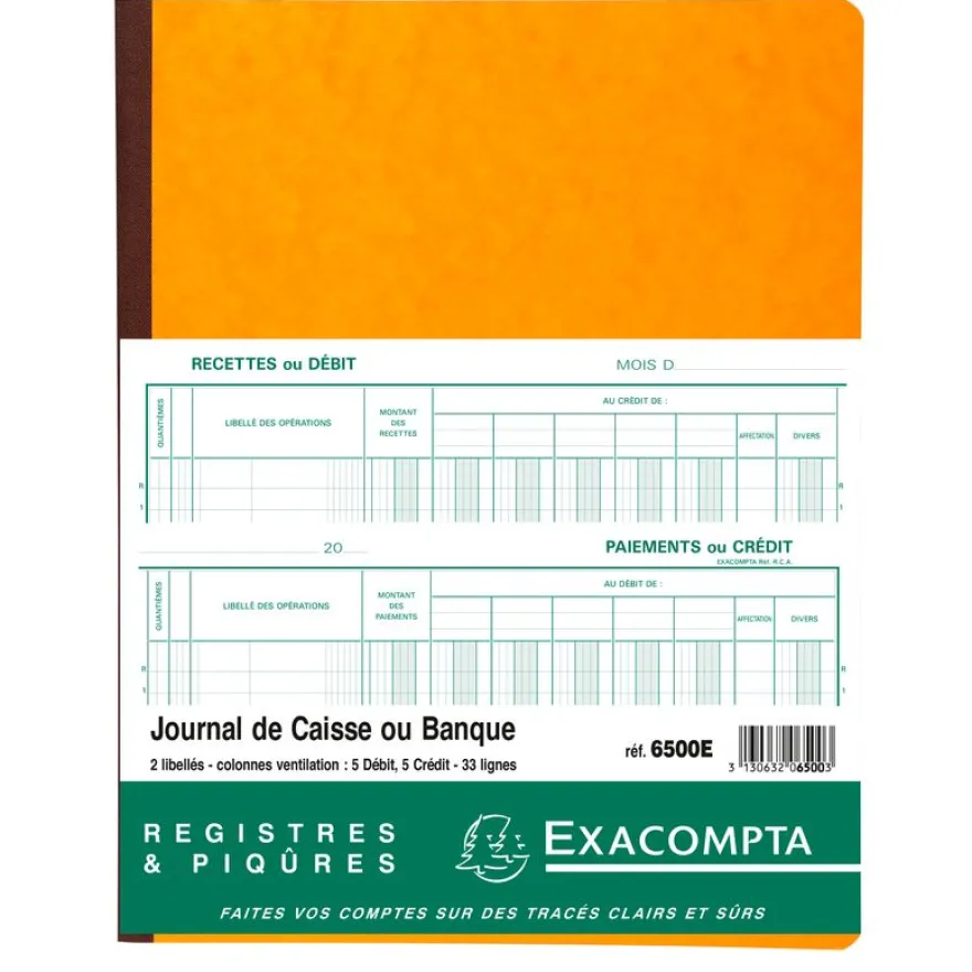 Exacompta - Journal de caisse ou banque - 5 débits/5 crédits - 32 x 25 cm - 80 pages