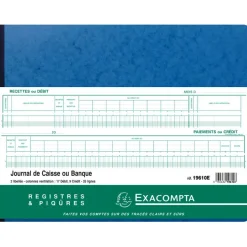 Exacompta - Journal de caisse ou banque - 17 débits/9 crédits - 29,7 x 38 cm - 80 pages