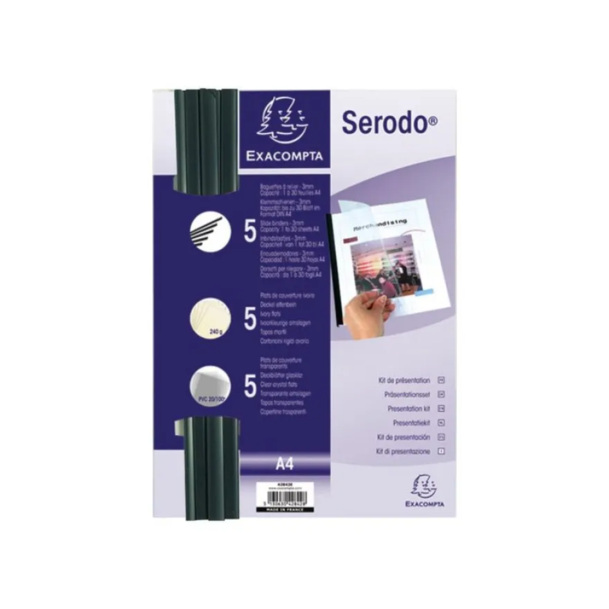 Exacompta - kit reliure (5 baguettes à relier 3 mm noir, plat de couverture: 5 ivoire et 5 transparente)