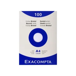 Exacompta - Pack de 100 Fiches Bristol - A4 - unies - non perforées - blanc