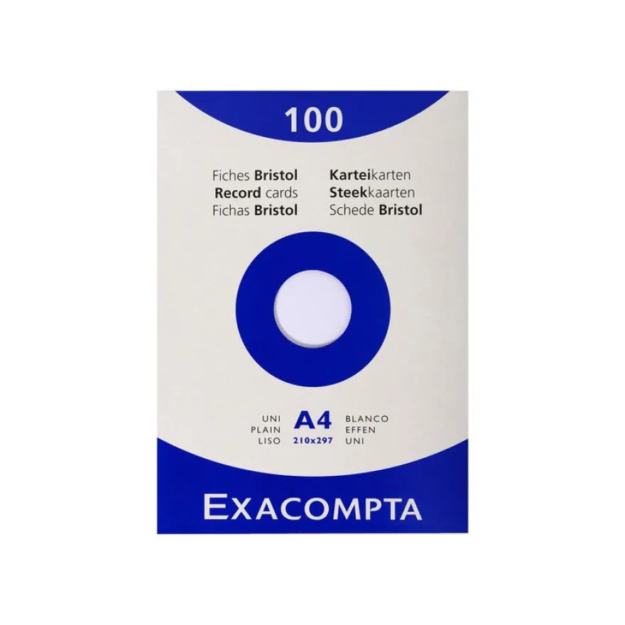 Exacompta - Pack de 100 Fiches Bristol - A4 - unies - non perforées - blanc